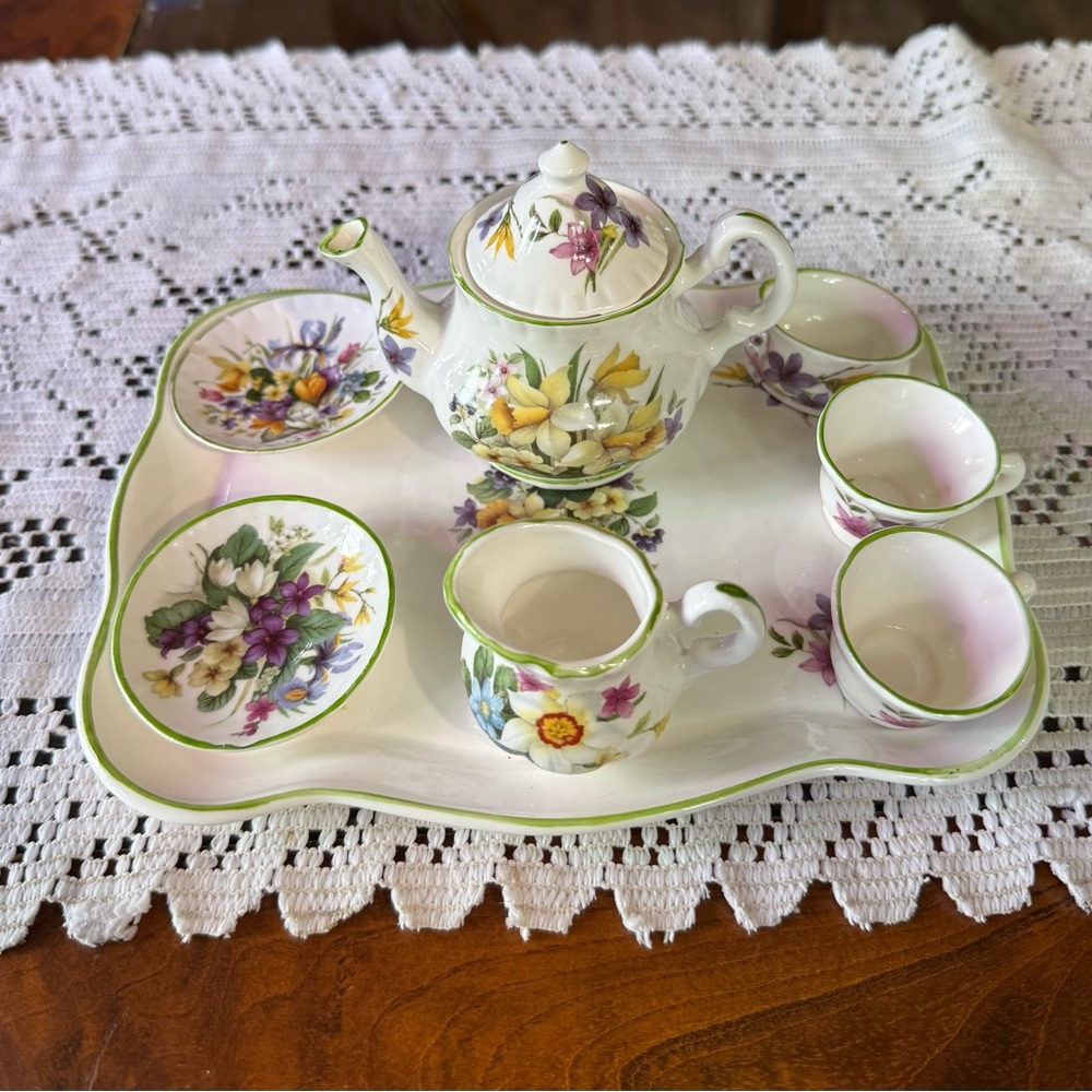 SOLD Floral Mini Tea Set with Green Trim